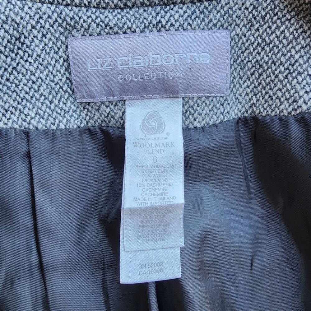 Liz Claiborne Chunky Tweed Gray Wool Cashmere Blazer Woolmark Military Sz 6 - Picture 13 of 13